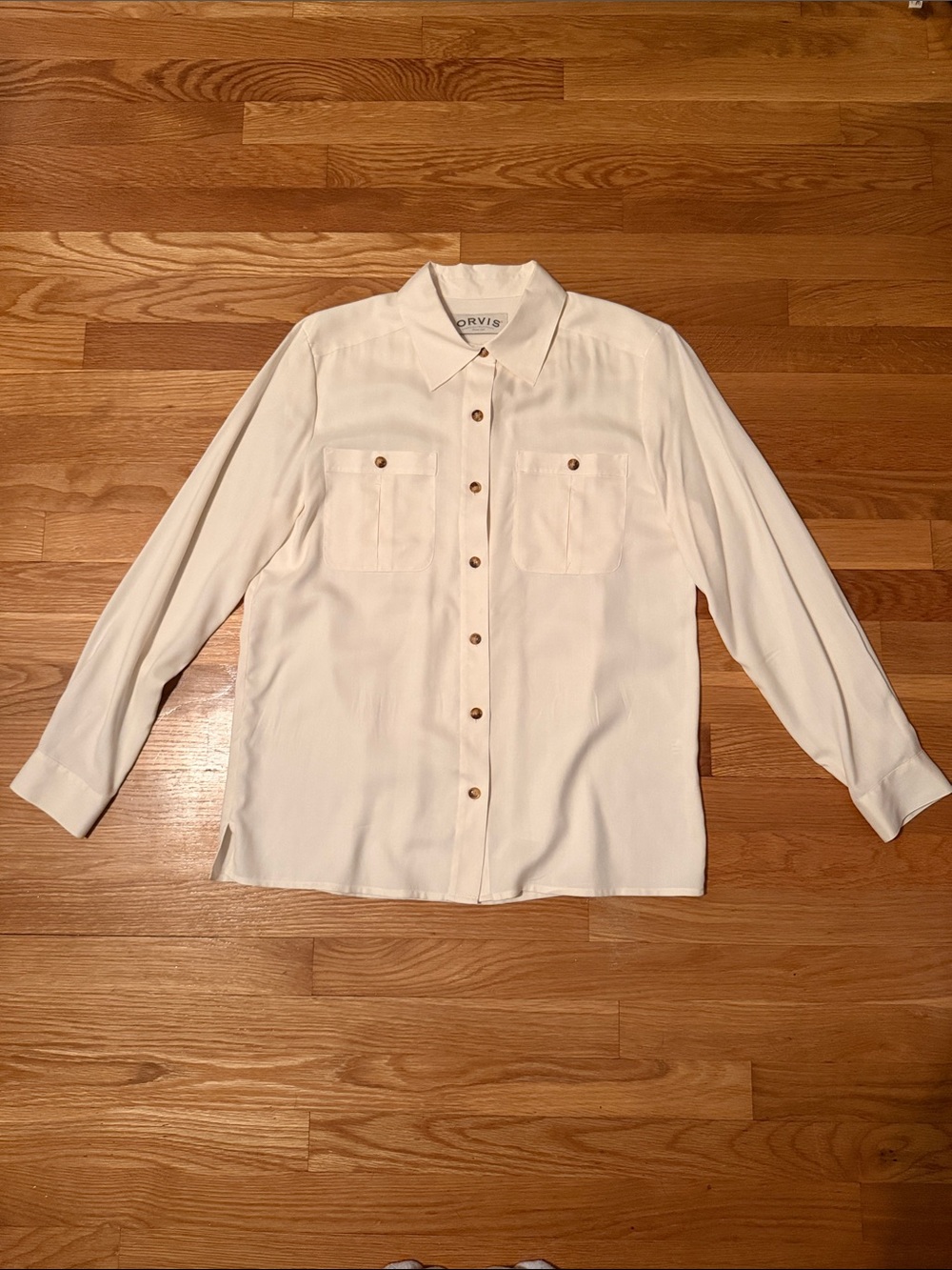 Orvis Off-White Long-Sleeve Button-Down Shirt 100% silk